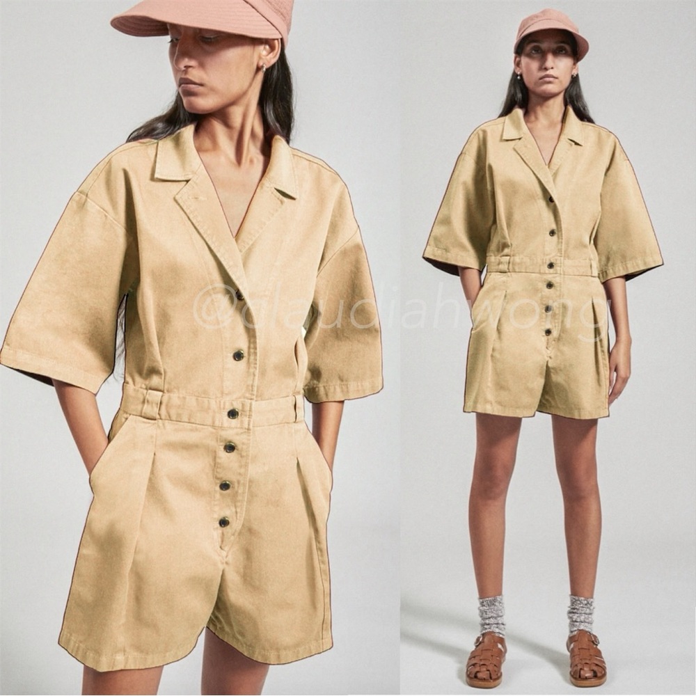 New RACHEL COMEY Larch Shortsuit Romper in Butter Beige